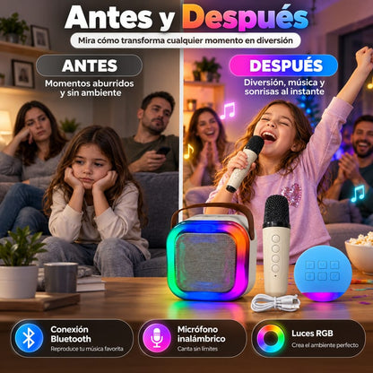 Mini Karaoke RGB con Micrófono inalambrico🥳🎤 - El 🎁 Regalo Perfecto!
