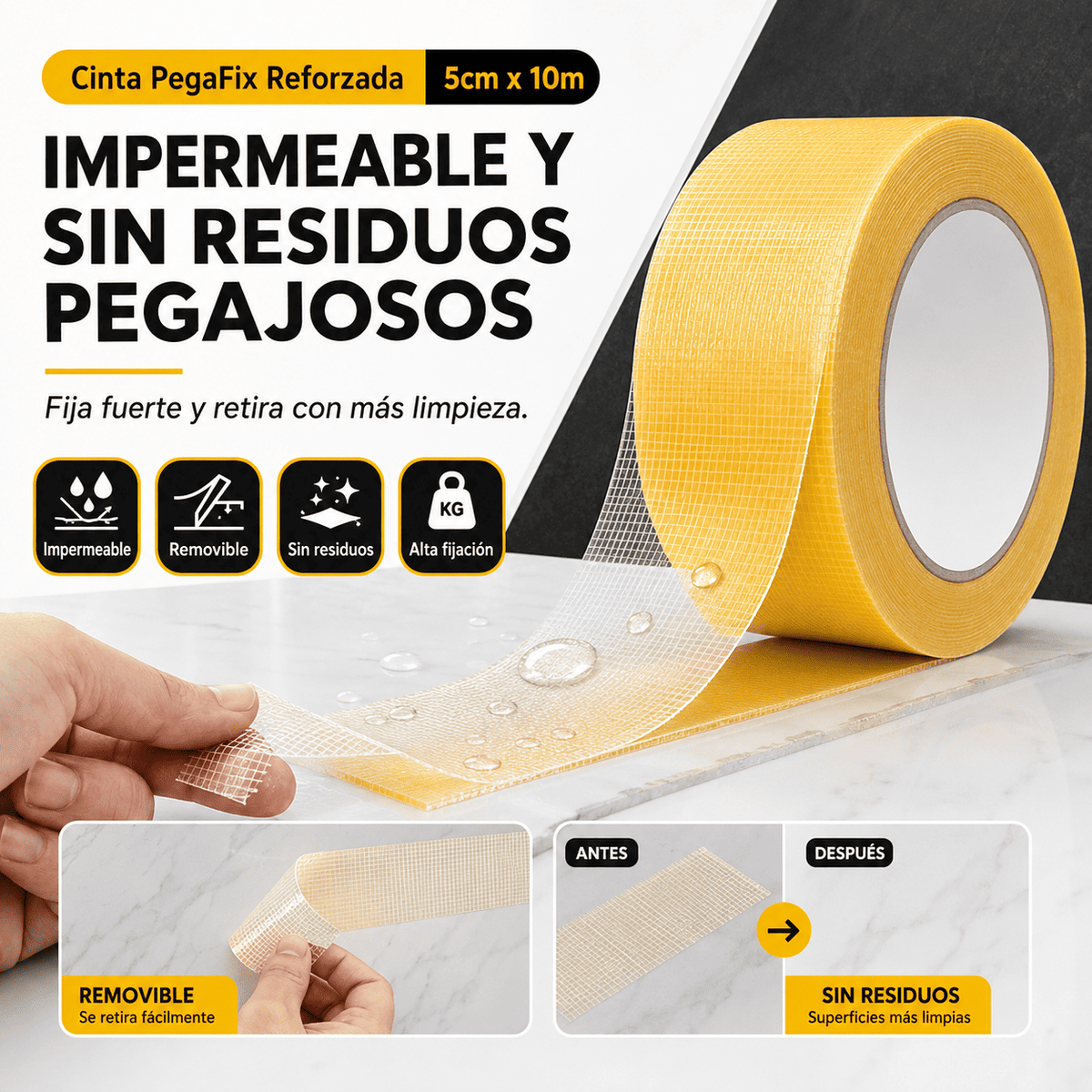 🧷 Cinta PegaFix Reforzada - Sujeción Firme Sin Rastros ✨