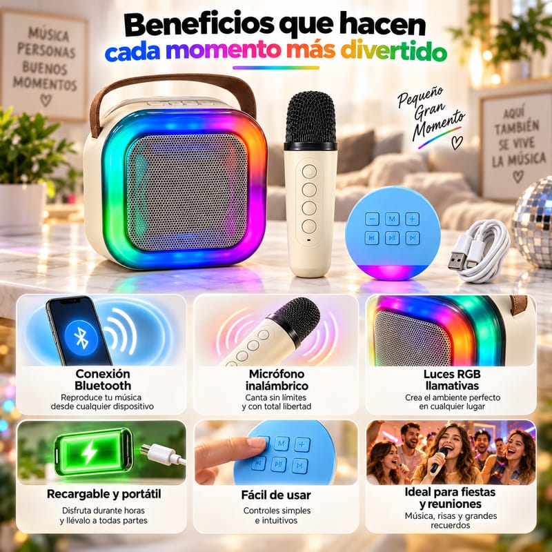 Mini Karaoke RGB con Micrófono inalambrico🥳🎤 - El 🎁 Regalo Perfecto!