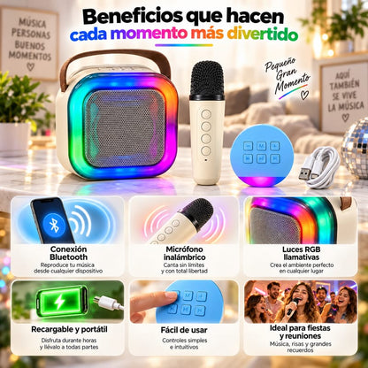 Mini Karaoke RGB con Micrófono inalambrico🥳🎤 - El 🎁 Regalo Perfecto!