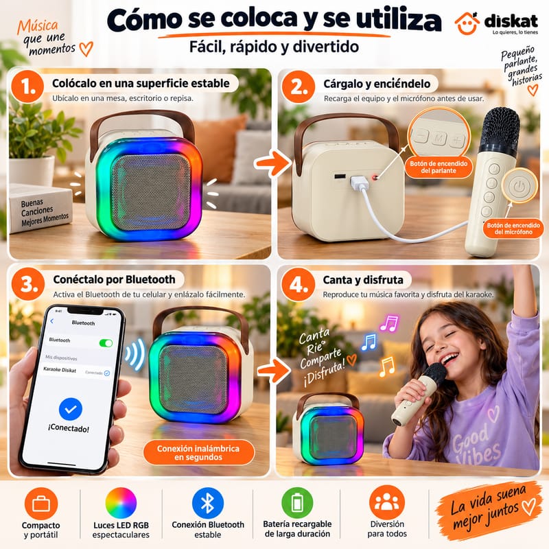 Mini Karaoke RGB con Micrófono inalambrico🥳🎤 - El 🎁 Regalo Perfecto!